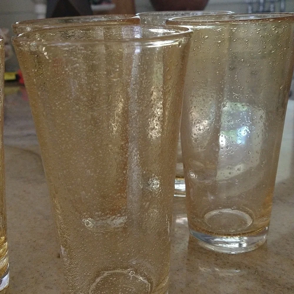 Set of 6 Amber Mexican bubble glass tumblers 12 oz barware 6 1/2